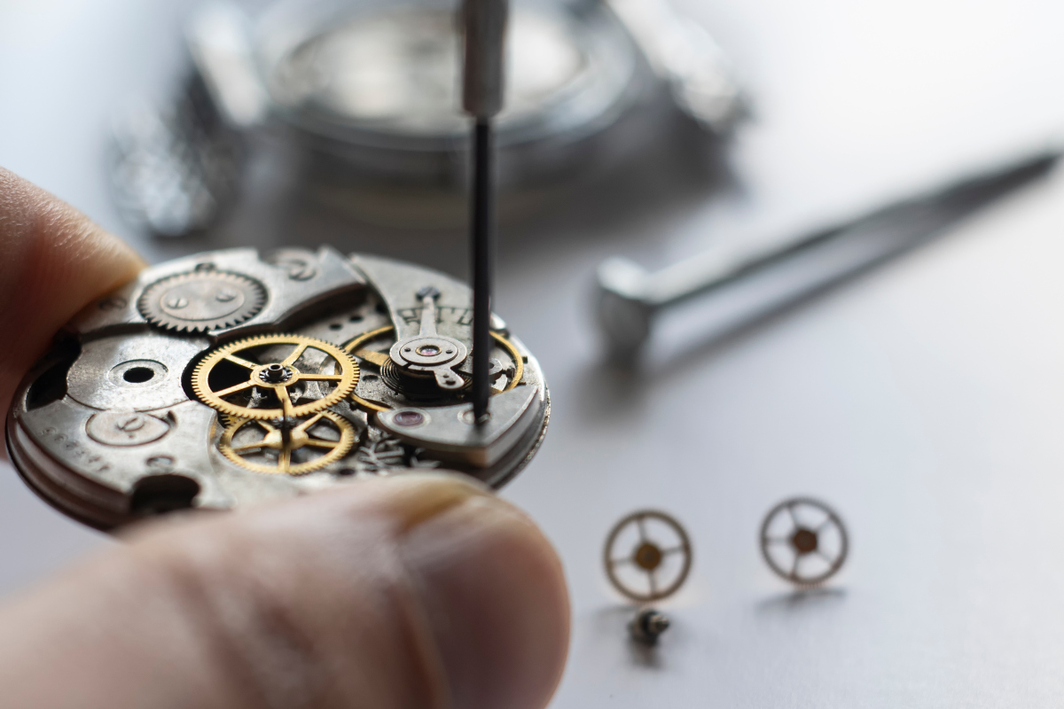 Watchmaker repair mechanical watches. Gears repair. Watch repair process